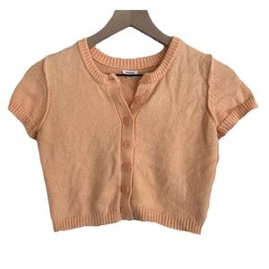 Garage Cropped Button-Up Sweater Top XS Coral Orange Short Sleeve